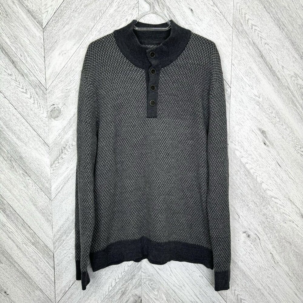 UNTUCKit Sweater Mens Size XL Sorensen Cross Stitch Gray Mock Neck Merino Wool